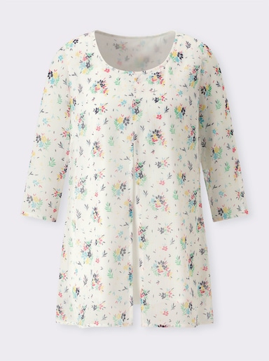 Longbluse im Lagenlook mit Chiffon - weiß-marine-bedruckt