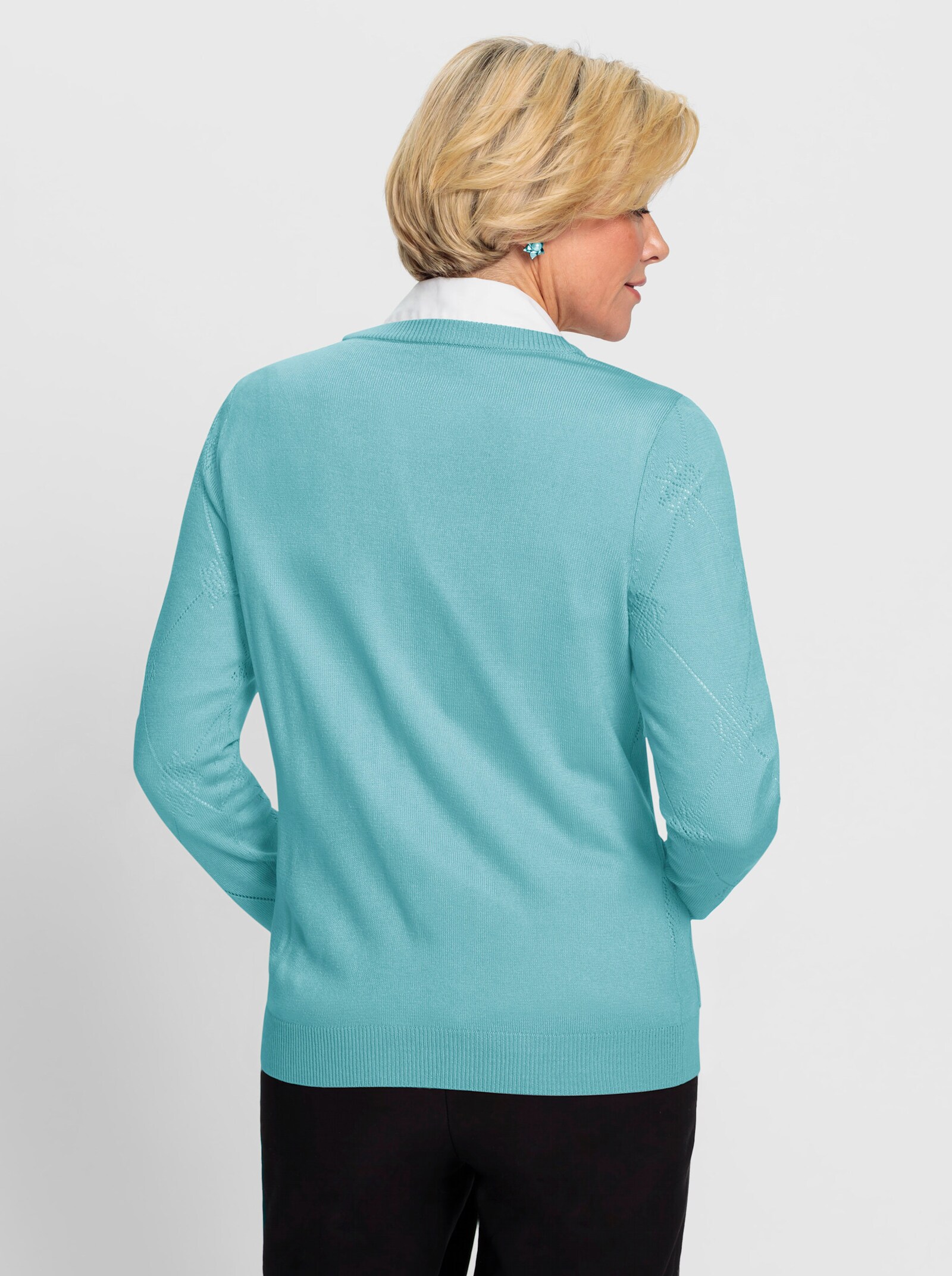 Ajourstrickjacke mit Rautenmuster - aquamarin