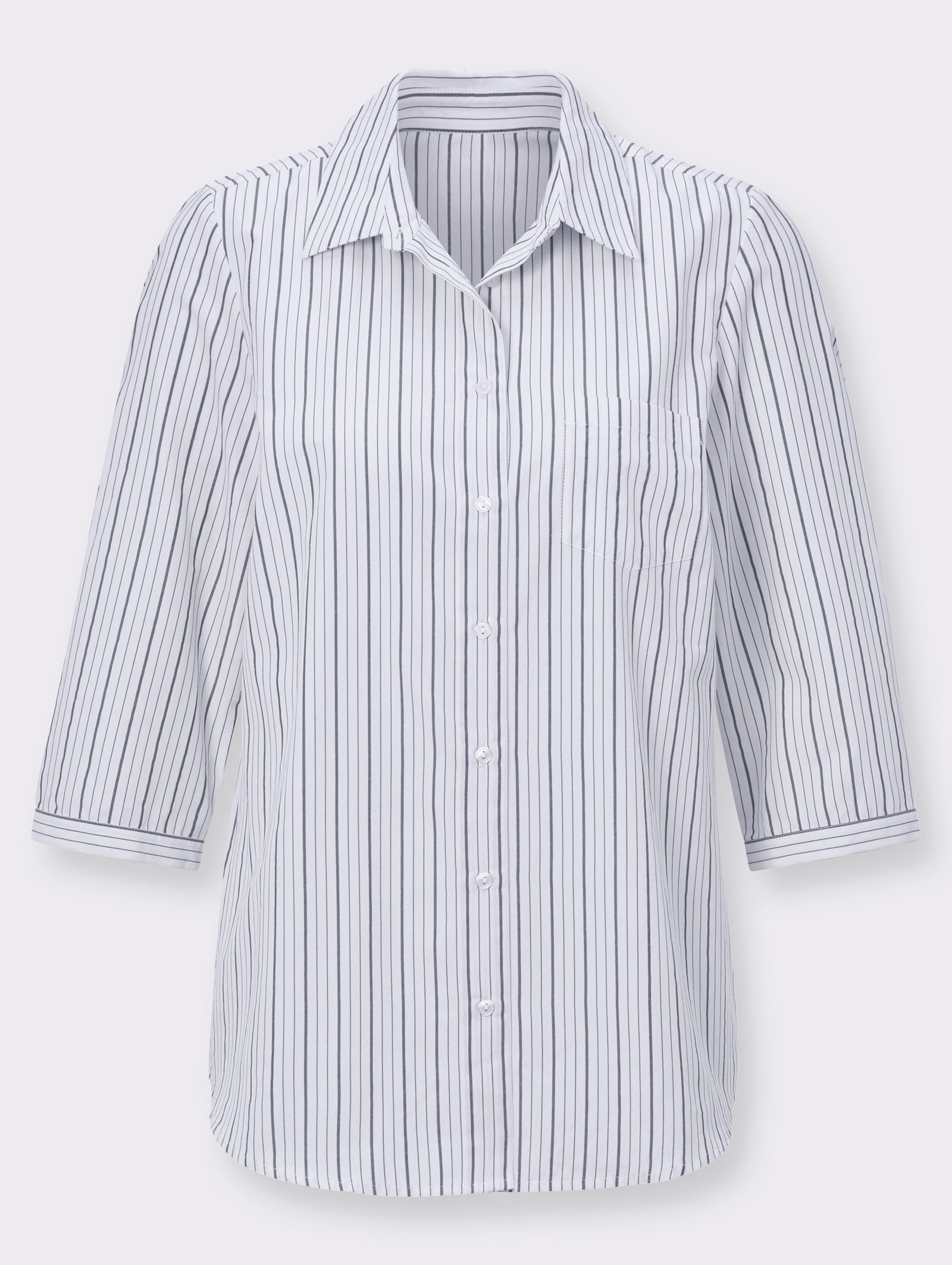 Hemdbluse mit 3/4-Ärmeln, gestreift - dunkelblau-gestreift