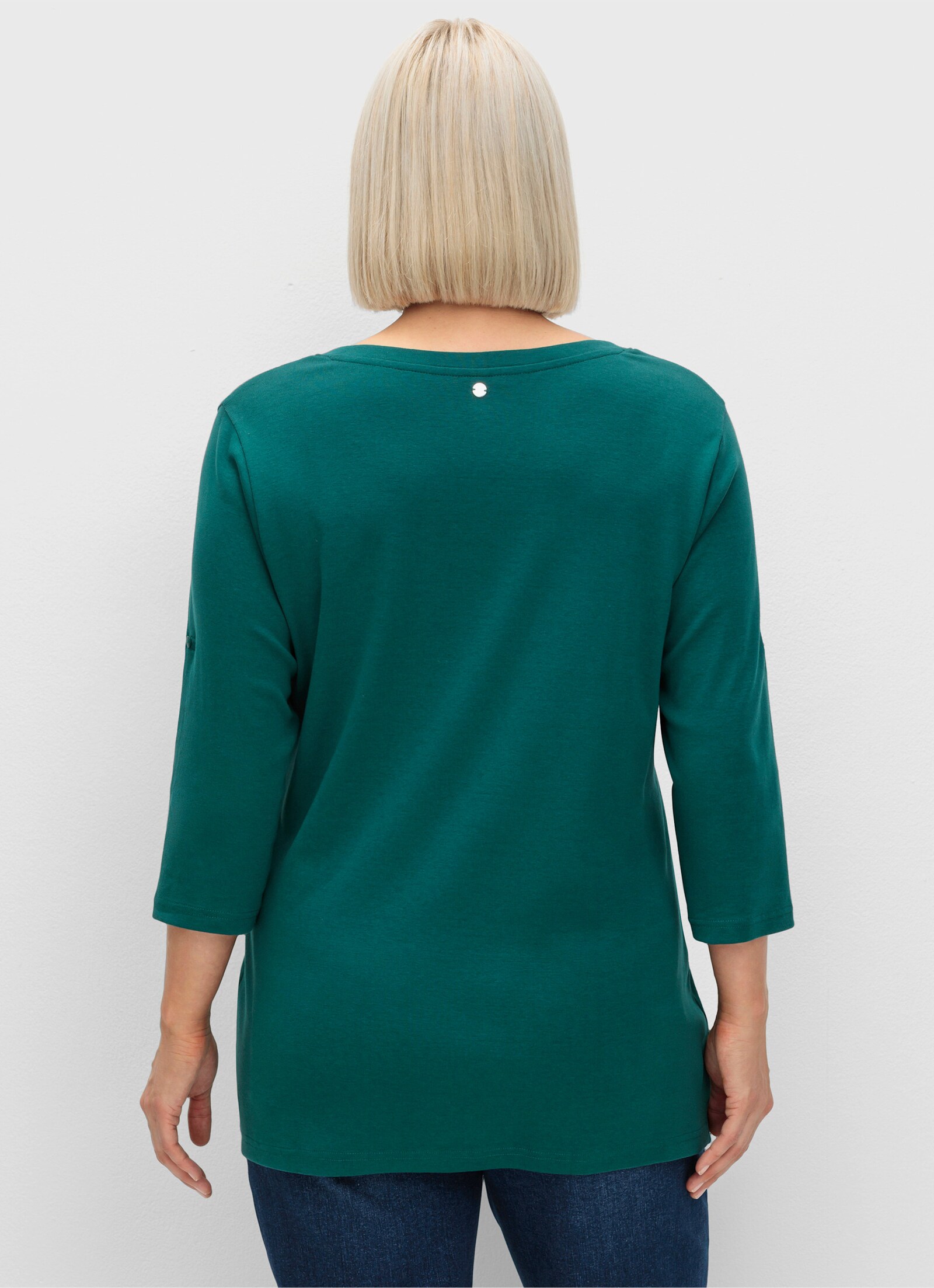 sheego Shirt met 3/4-mouwen en Henley-kraag - petrol