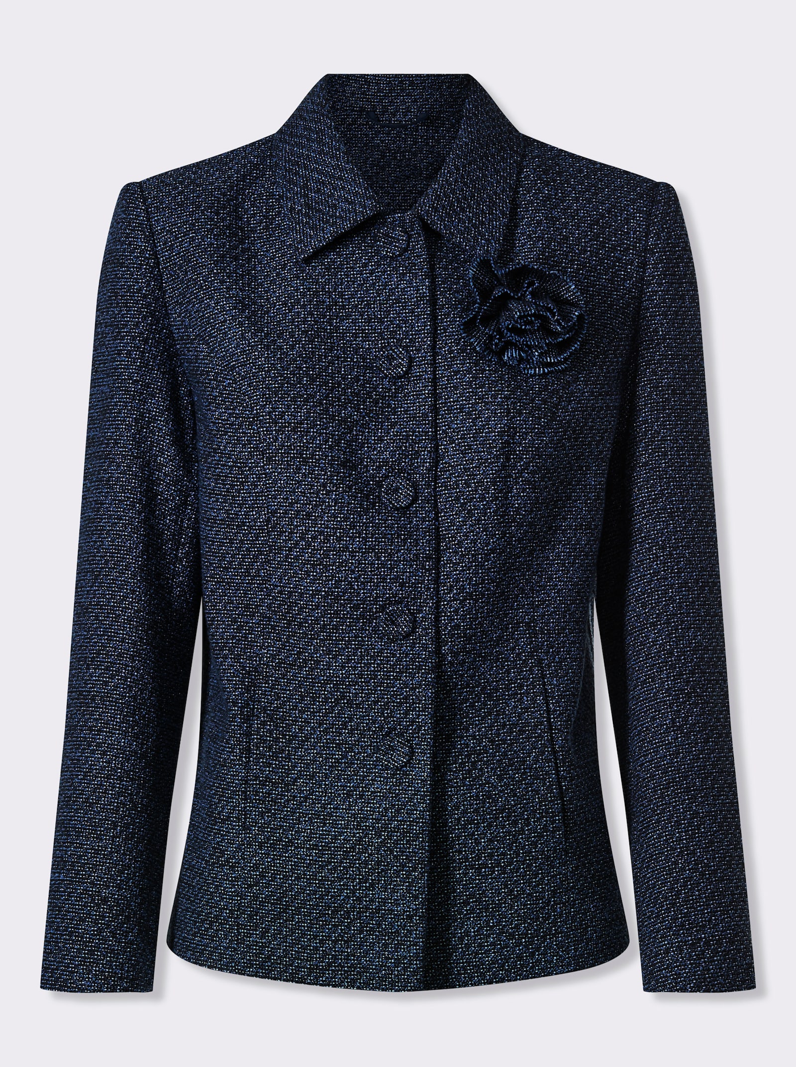 heine Bouclé-Blazer mit abnehmbarer Ansteckblüte - dunkelblau