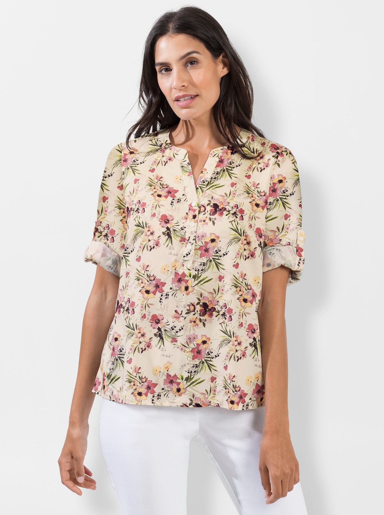Comfortabele blouse - ecru geprint