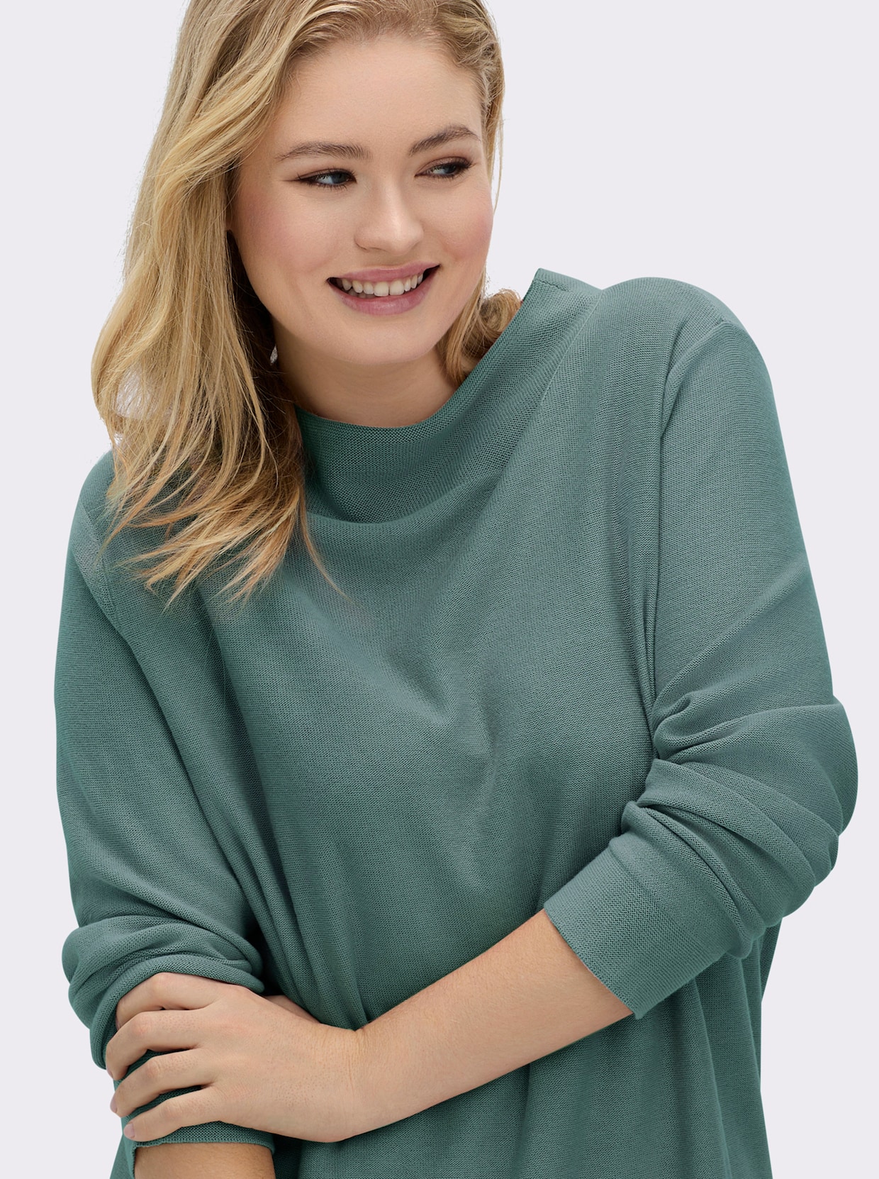 Langarm-Pullover aus reiner Baumwolle - jade