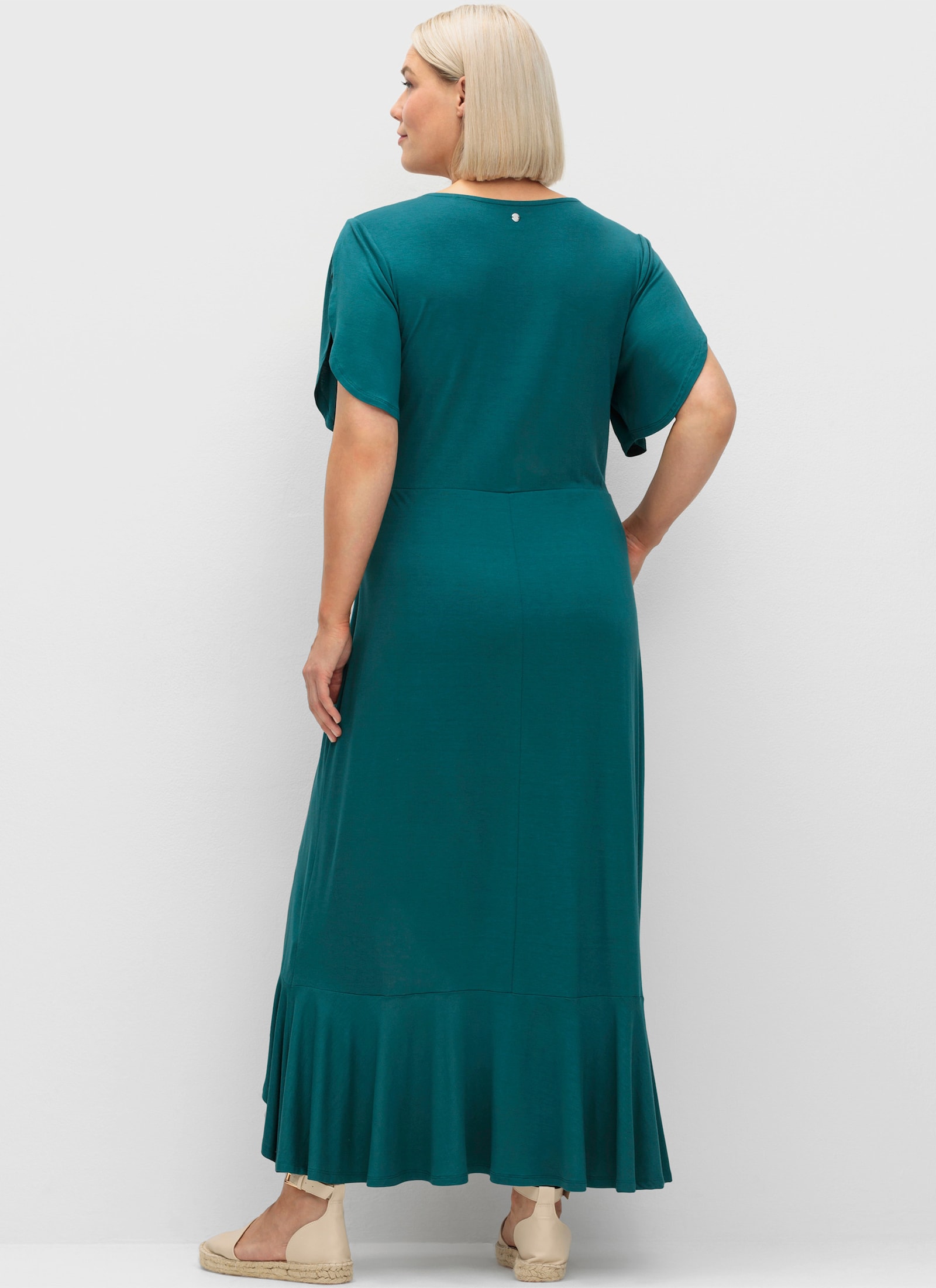 sheego Jerseykleid in Wickeloptik, mit Volantrock - petrol