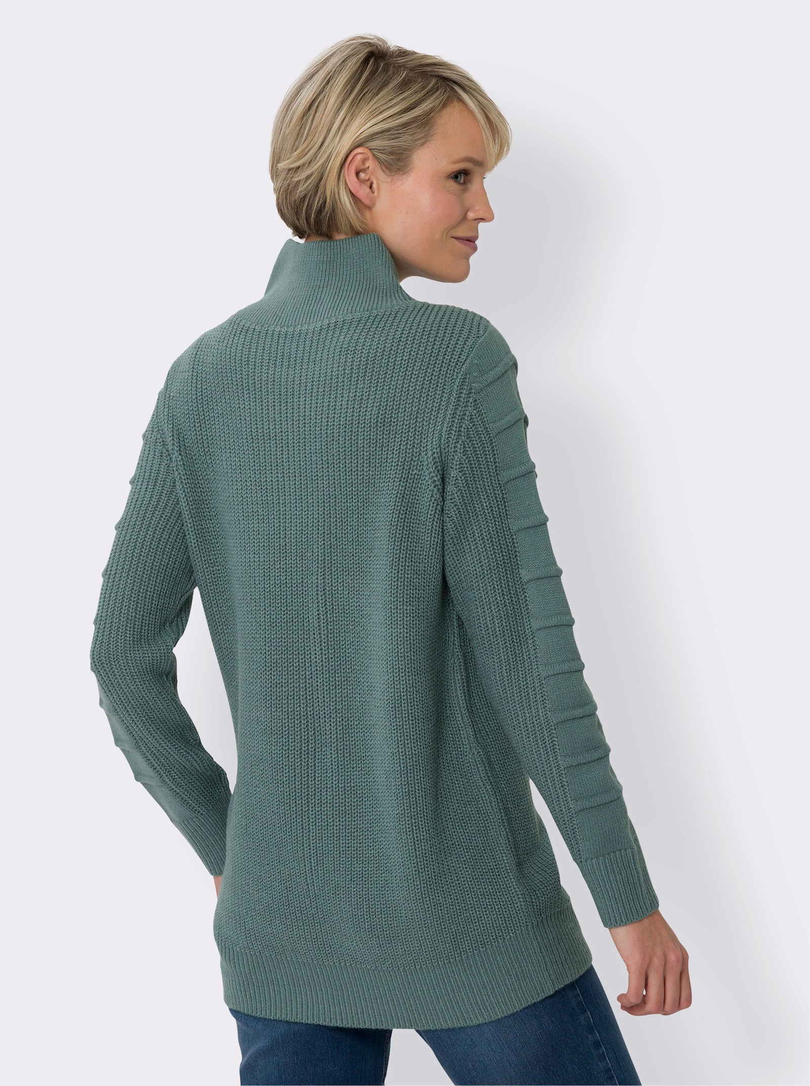 Longpullover im Strickmuster-Mix - jade
