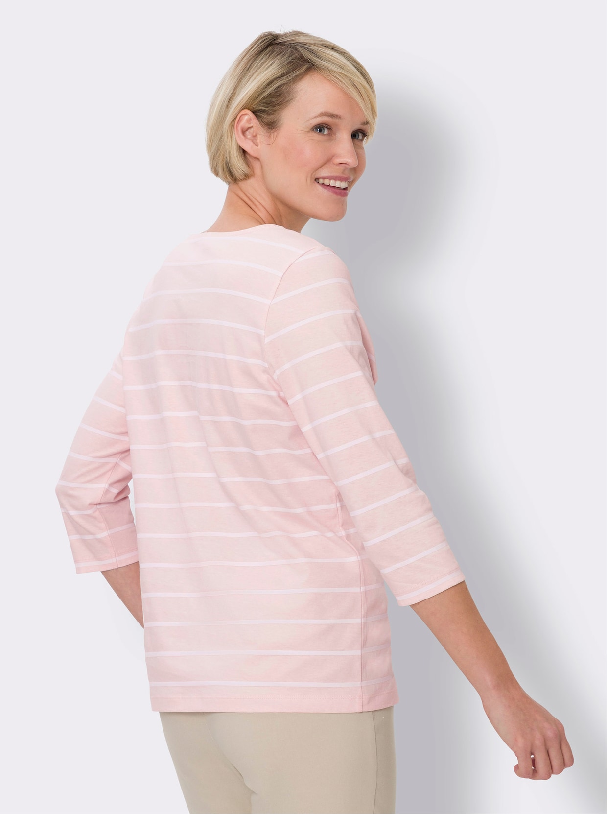 3/4-Arm-Shirt - hellrosé-weiß-geringelt