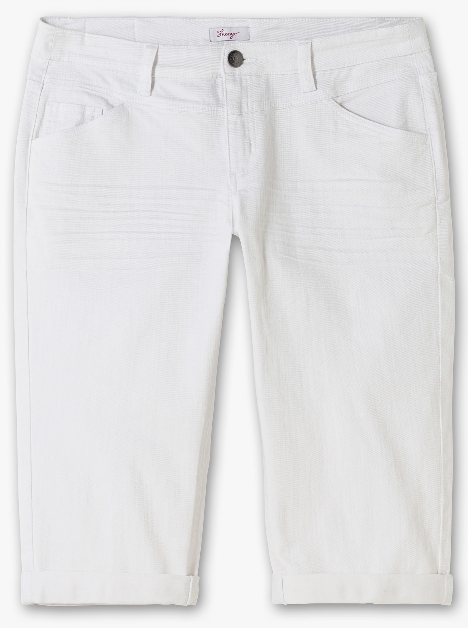 sheego Capri-jeans met used-effecten - white denim