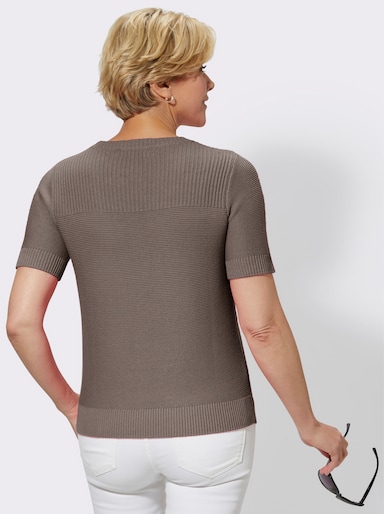 Kurzarmpullover mit Strickmuster - taupe