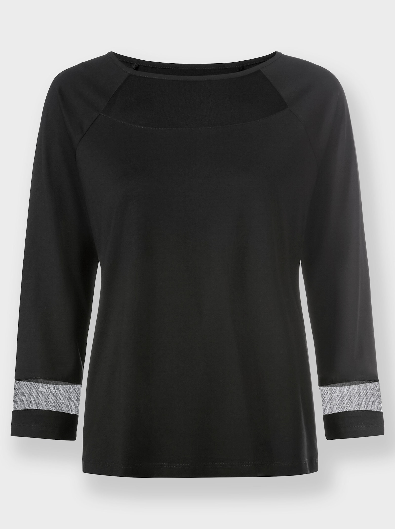 heine Shirt met ronde hals en transparante mesh-inzet - zwart