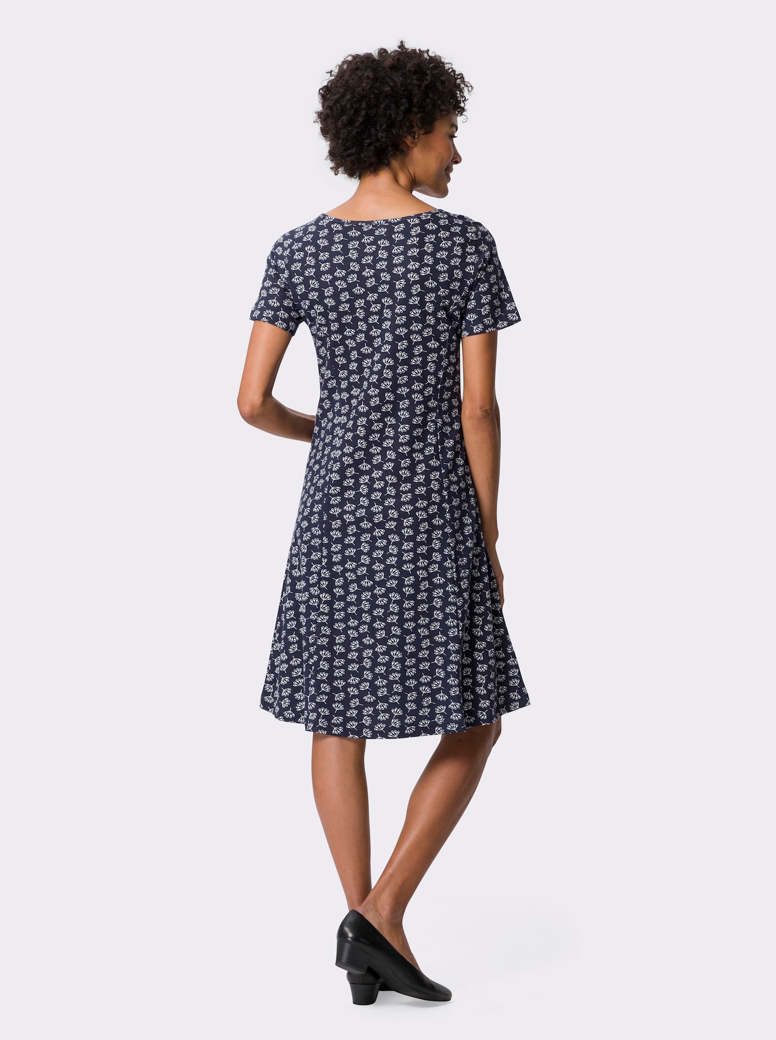 Jerseyjurk met bloemdessin - marine/ecru geprint