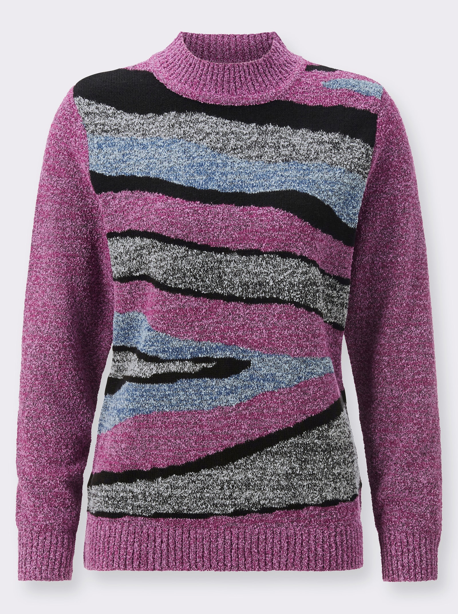 Stehkragenpullover mit Intarsien-Strickmuster - malve-meliert