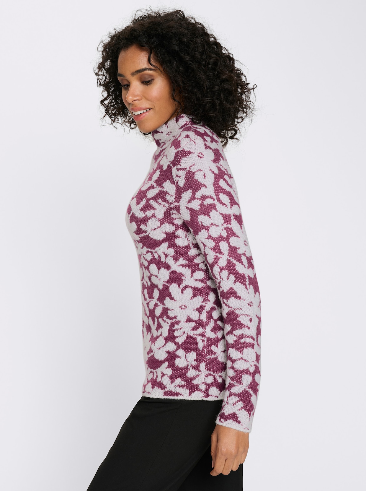 Pullover met opstaande kraag en effectgaren - malve/ecru gedessineerd