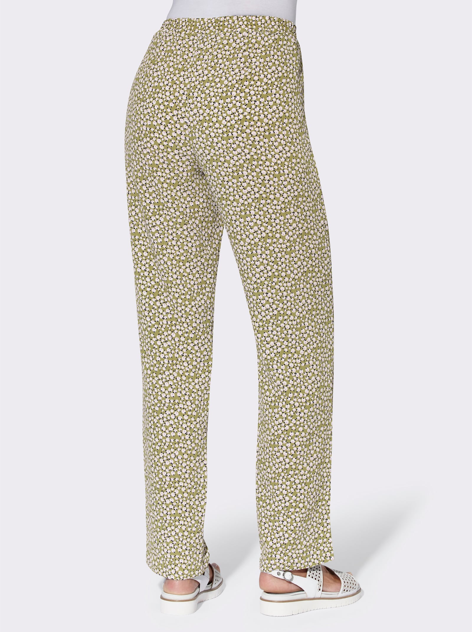 Navlékací kalhoty s ozdobným páskem - rákos. + rákos.-bílá-potisk