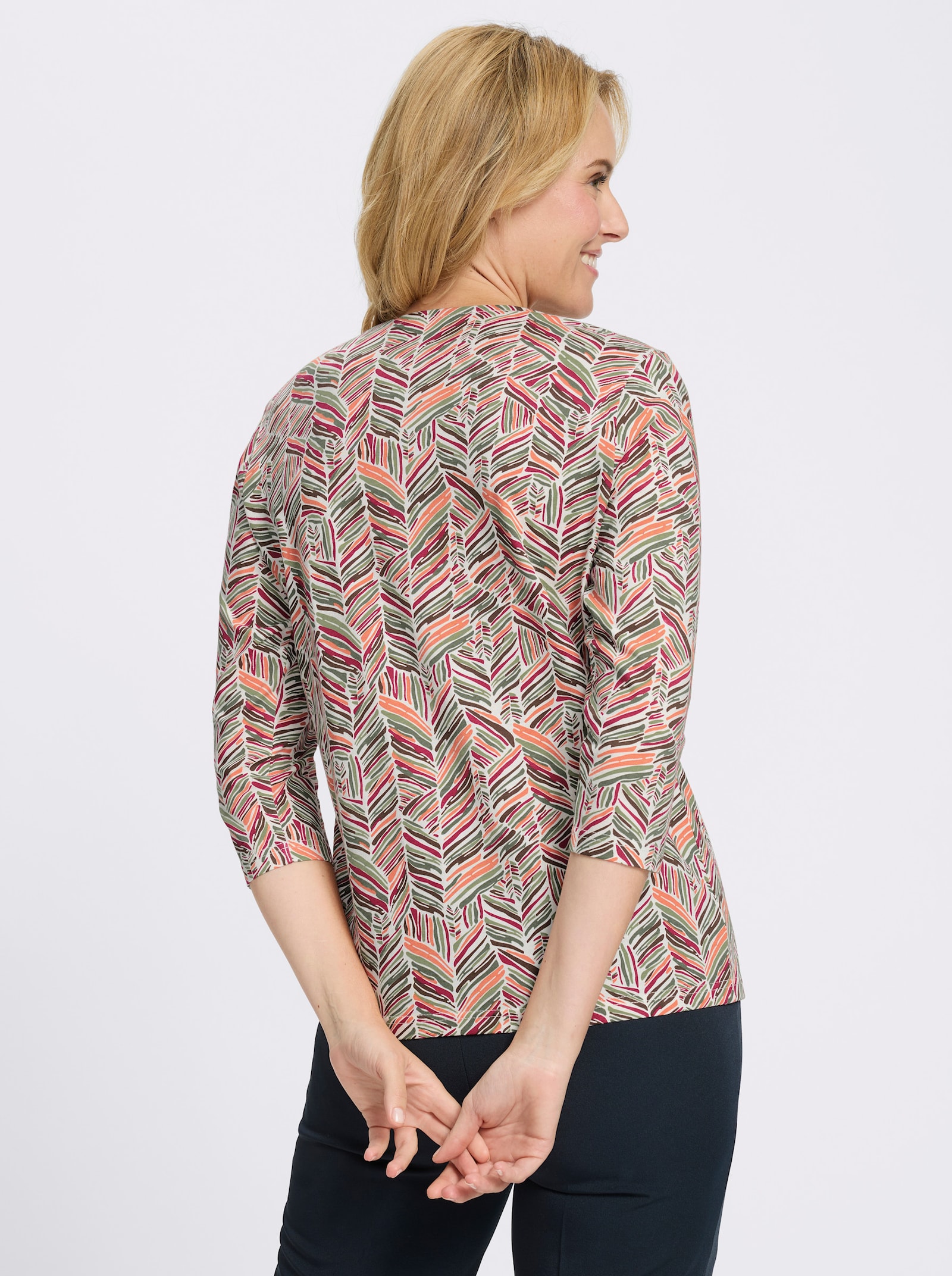 3/4-Arm-Shirt mit Zickzack-Muster - papaya-khaki-bedruckt