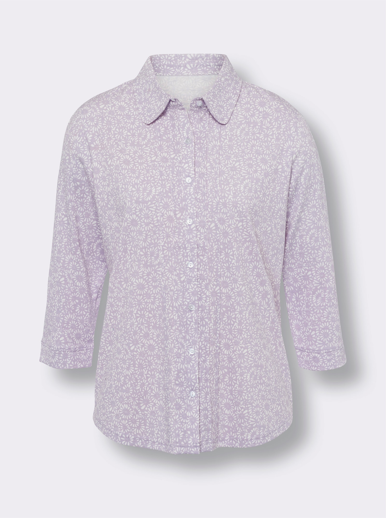 Blouse met print en met doorgestikte biezen voor - ecru/lila bedrukt