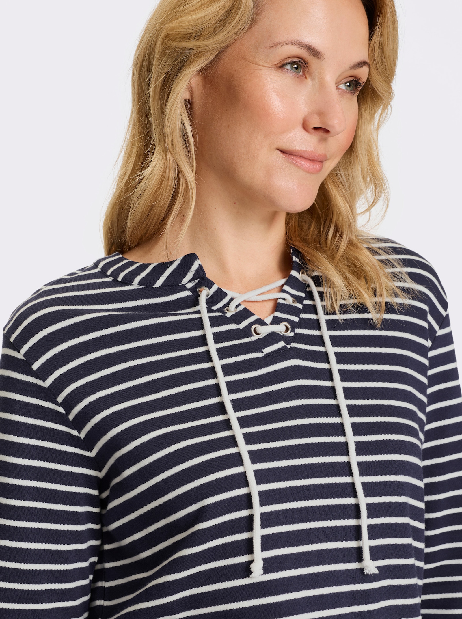 Sweatshirt aus Baumwolle, Interlock - marine-ecru-geringelt