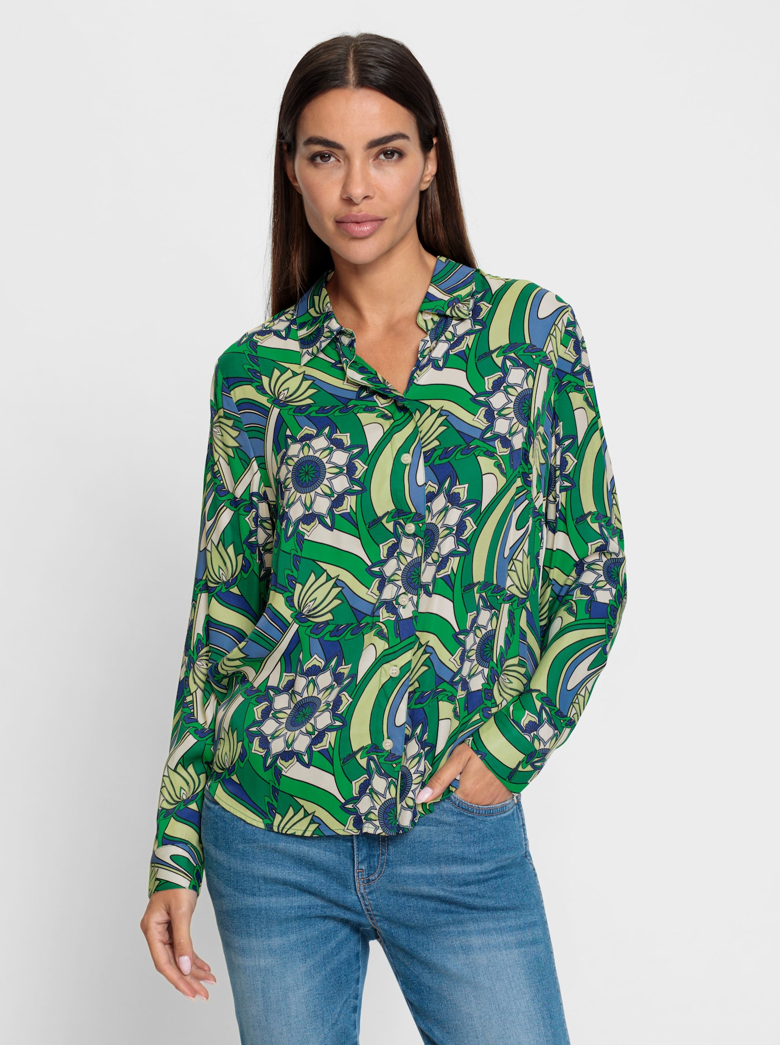 heine Druckbluse mit Ornament-Dessin - grasgrün-champagner-bedruckt