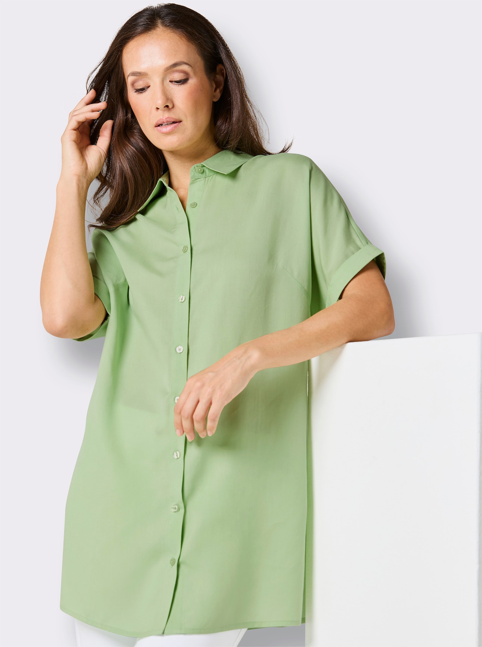 CREATION L PREMIUM Longbluse mit Druck-Dessin - reseda