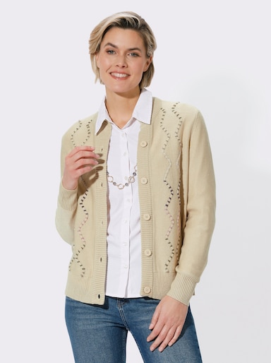 Feinstrickjacke mit Stehkragen - sand