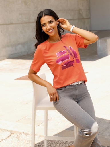 Kurzarmshirt - orange-fuchsia