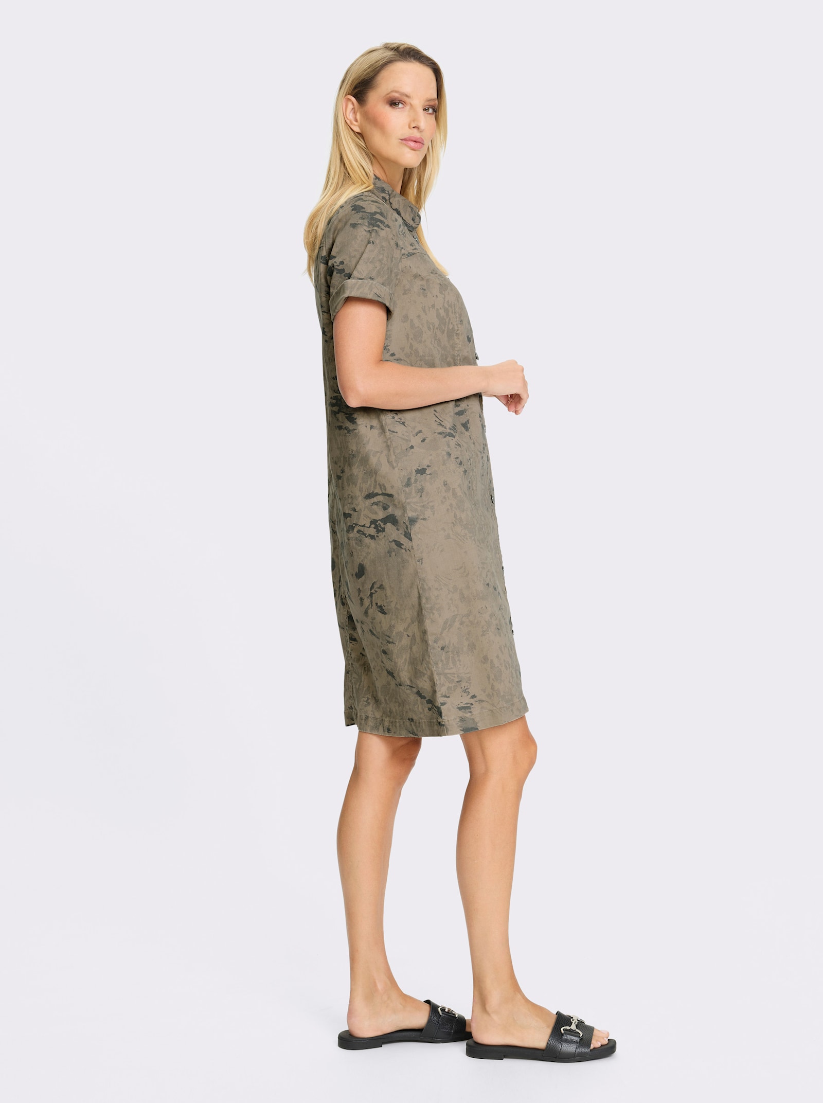 heine Robe imprimée avec patte de boutonnage, sur toute la longueur - sésame-anthracite imprimé