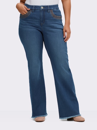 sheego Bootcut-Jeans mit Fransensaum - blue-stone-washed