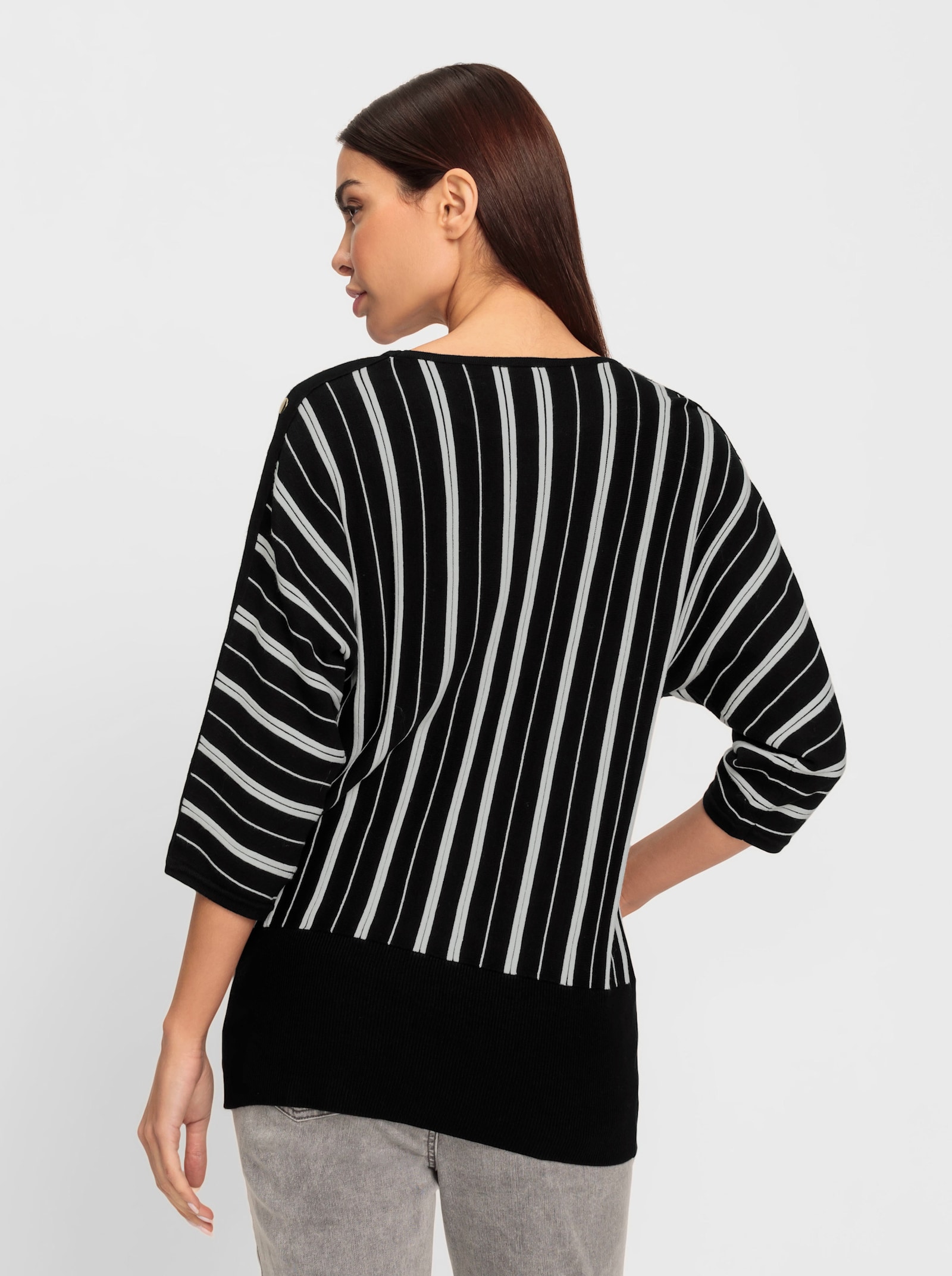 heine Fledermauspullover mit Ziernieten - schwarz-ecru-gestreift