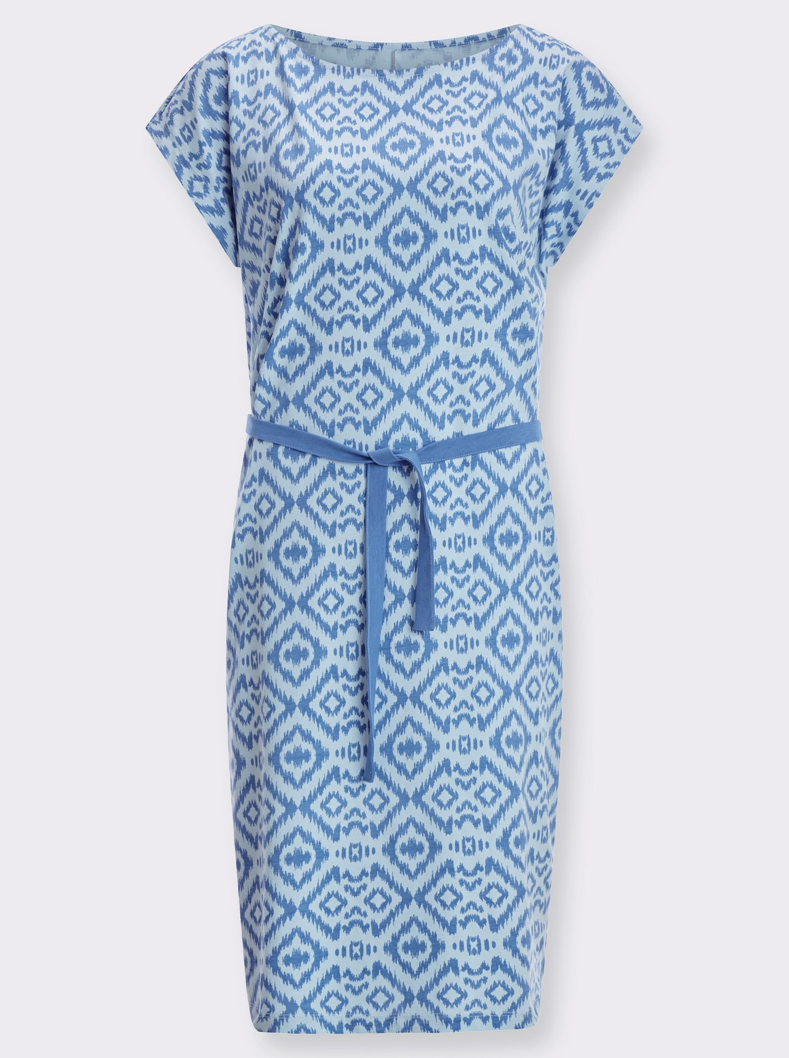 Jerseyjurk met afneembare bindceintuur - mediumblauw/lichtblauw bedrukt