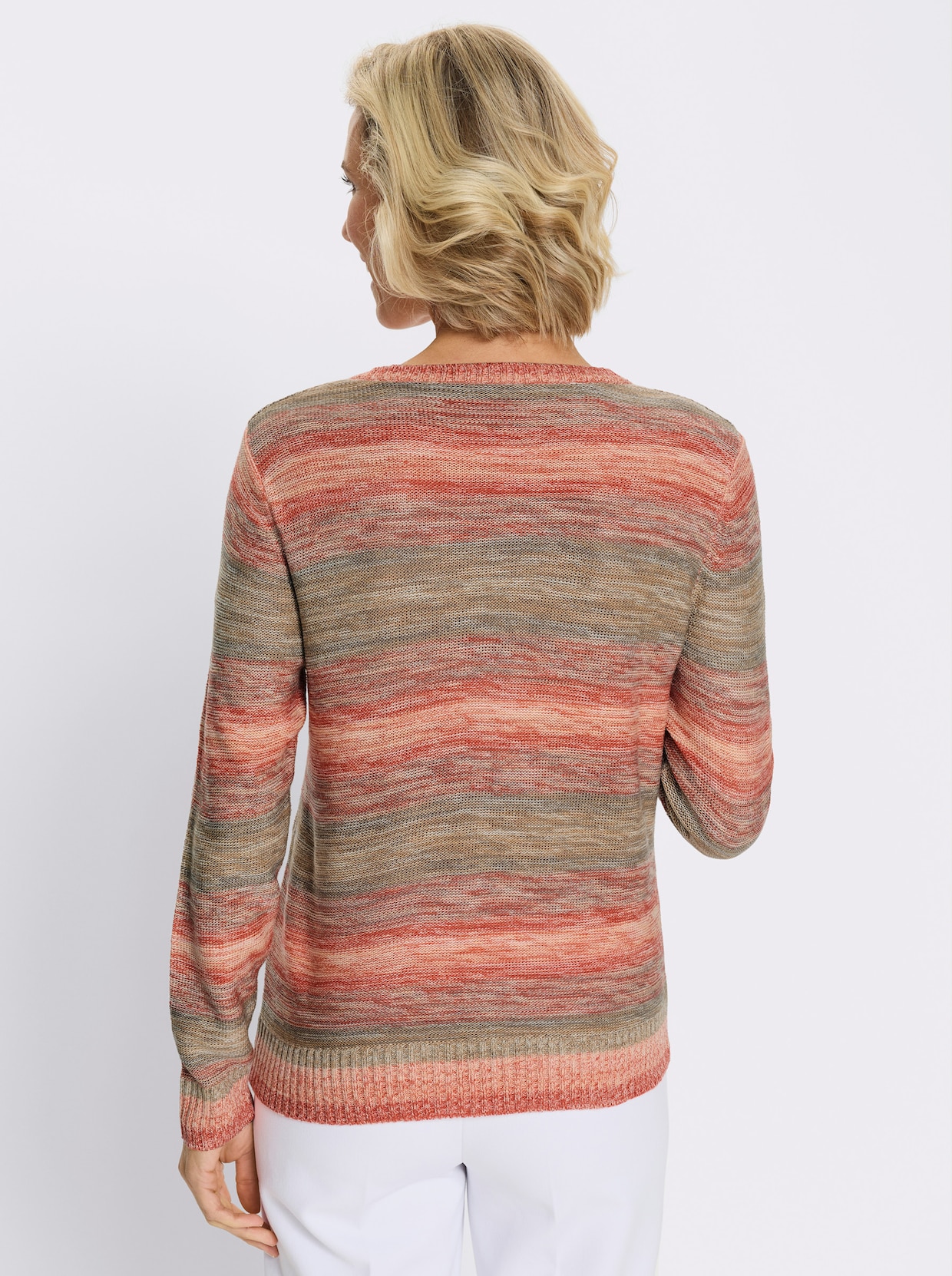 Rundhalspullover mit Farbverlauf - camel-apricot-geringelt