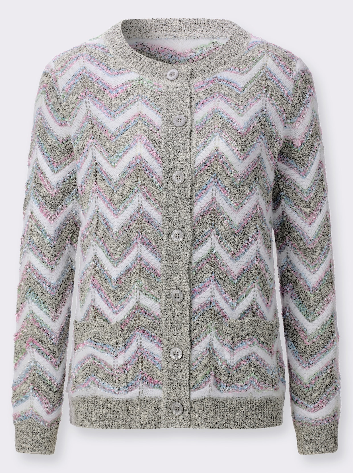 Strickjacke - grau-weiß-gemustert