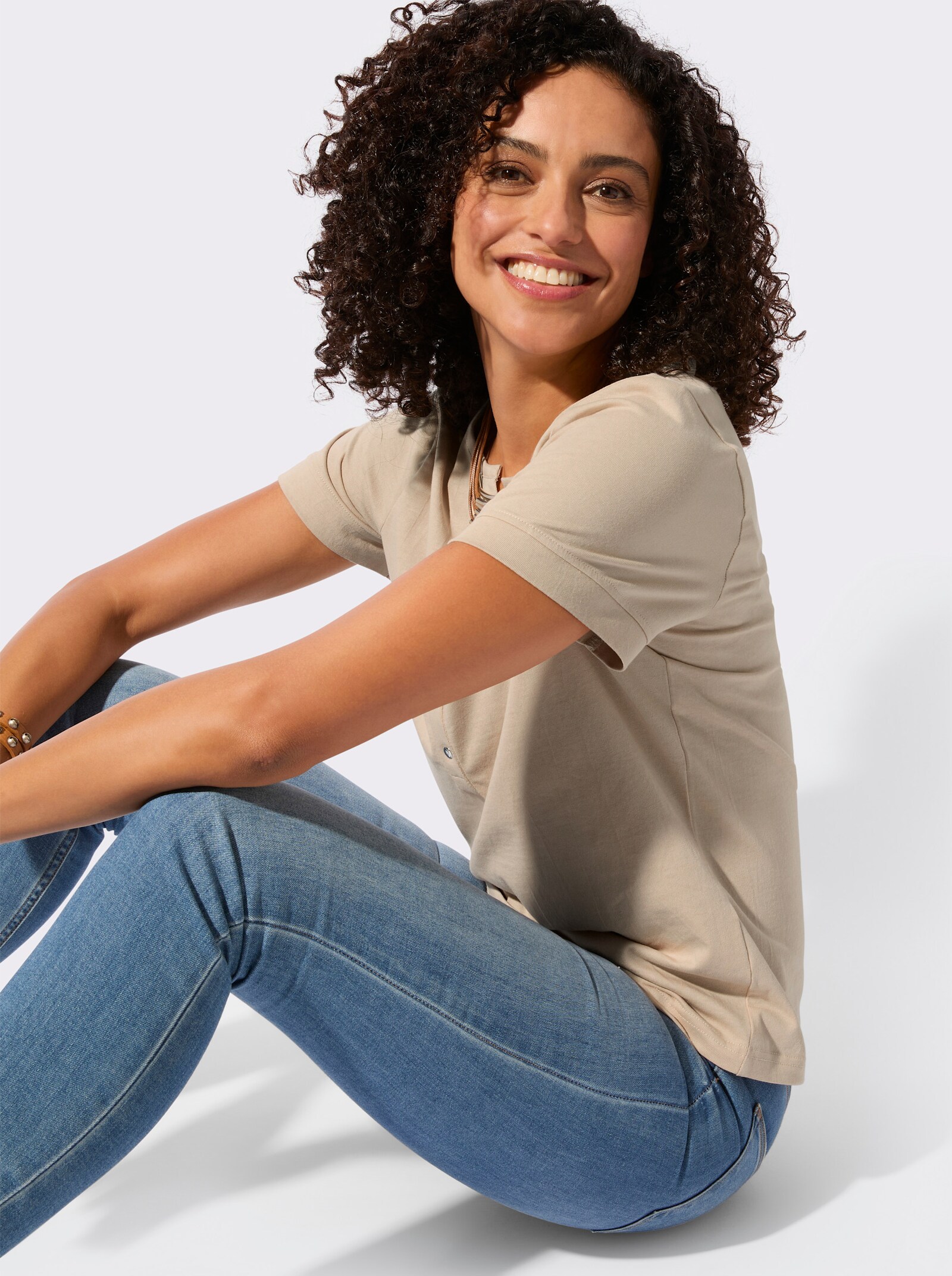 Kurzarmshirt aus reiner Baumwolle - beige