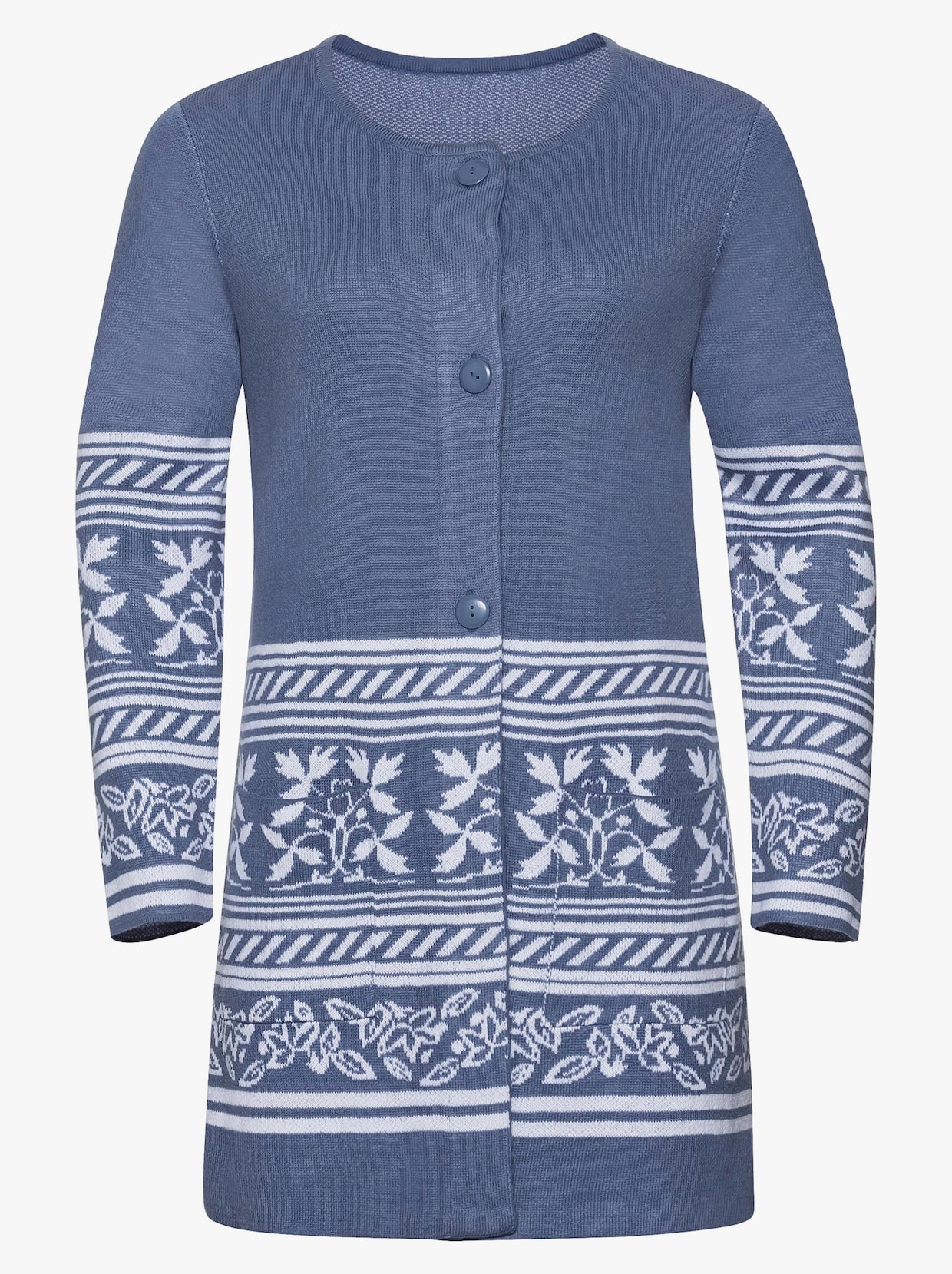 Pletený sveter - džínsová modrá vzorovaná
