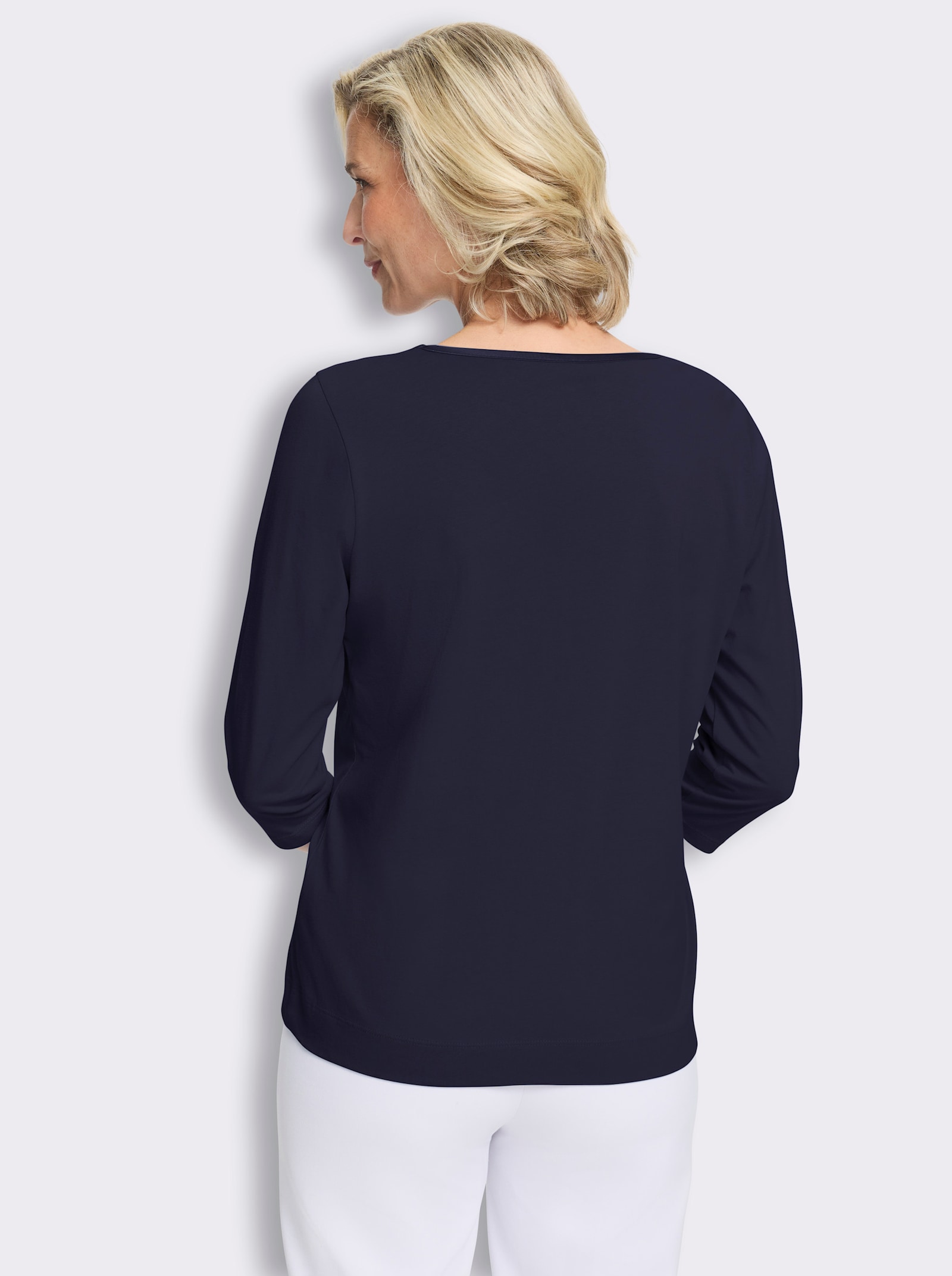 3/4-Arm-Shirt mit Satin-Paspelierung - marine