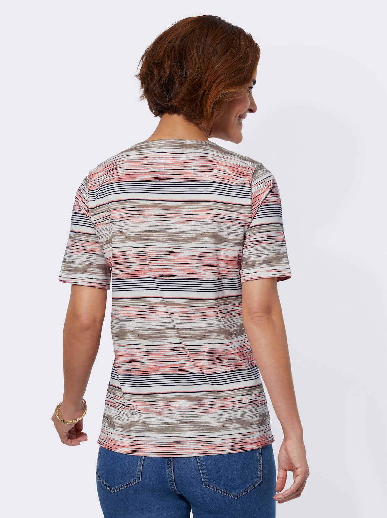 Shirt met ronde hals - flamingo/ecru bedrukt
