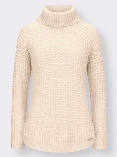 Rollkragenpullover aus Grobstrick - elfenbein-ecru-meliert