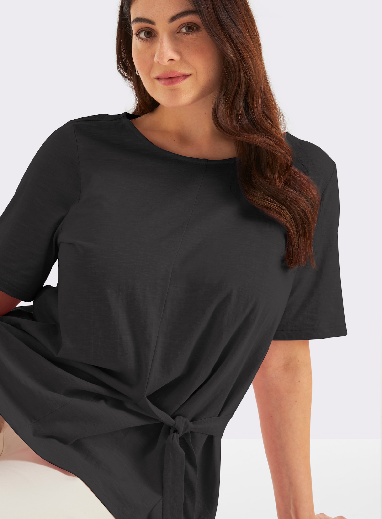 sheego Shirt mit Bindebändern - schwarz
