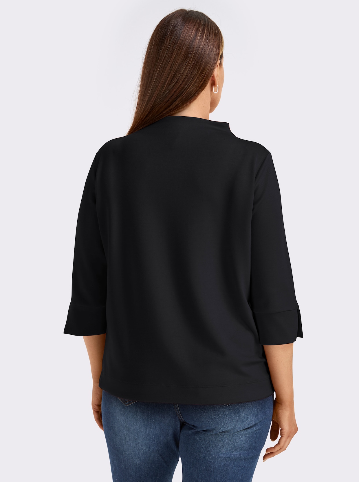 Stehkragenshirt mit 3/4-Ärmeln - schwarz