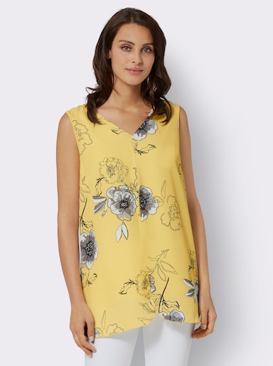Blusentop im Lagen-Look - zitrone-grau-bedruckt