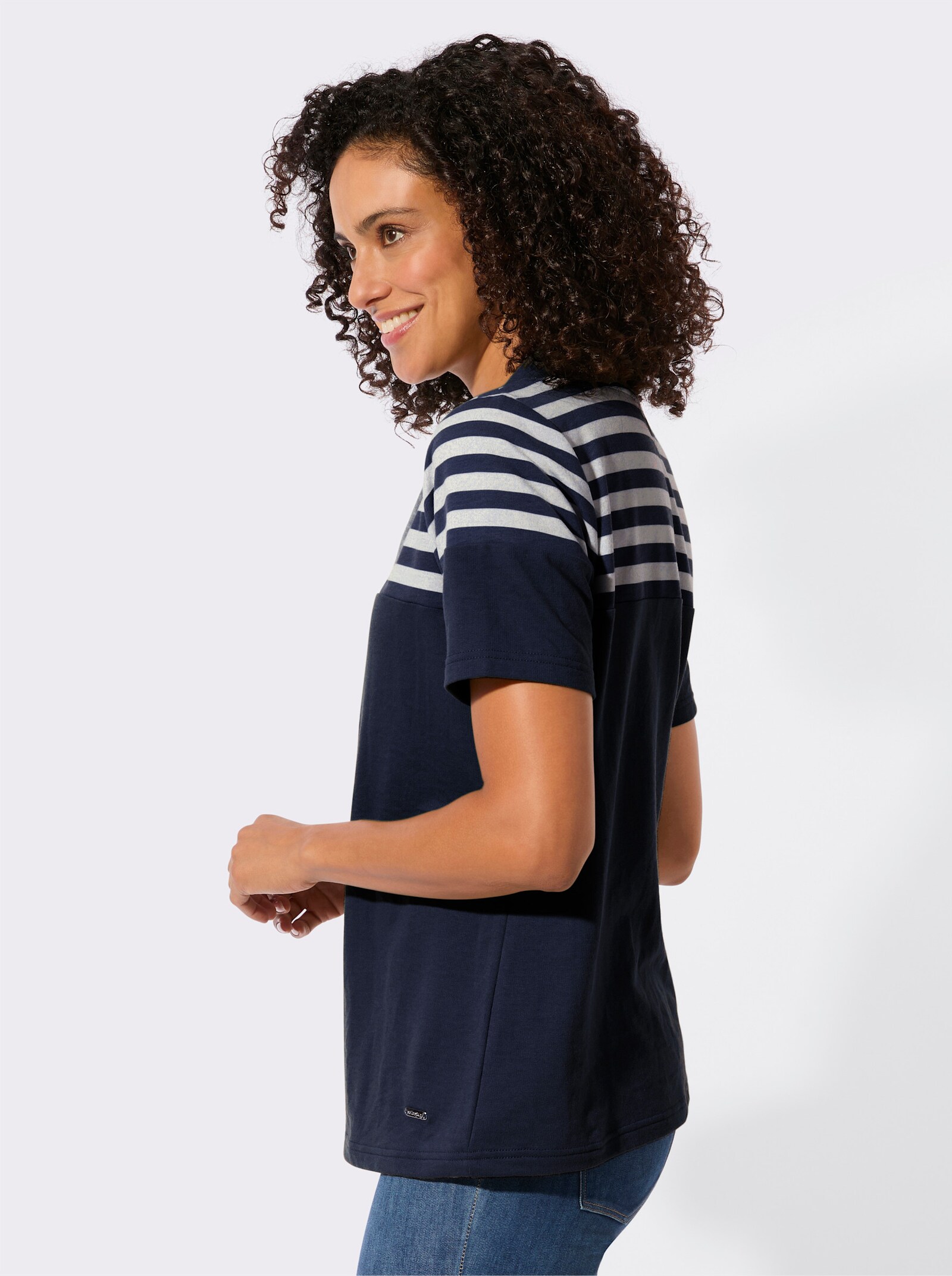 Sweatshirt mit platziertem Druckmuster - marine-ecru