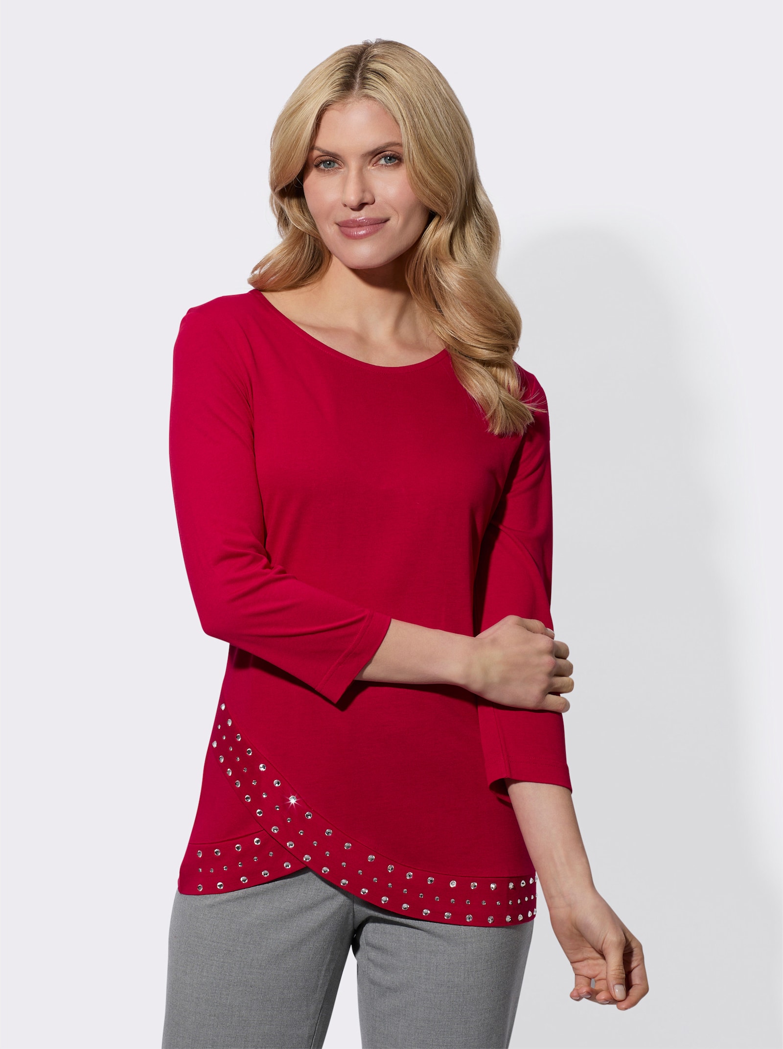 3/4-Arm-Shirt mit schimmernden Ziersteinchen - rot