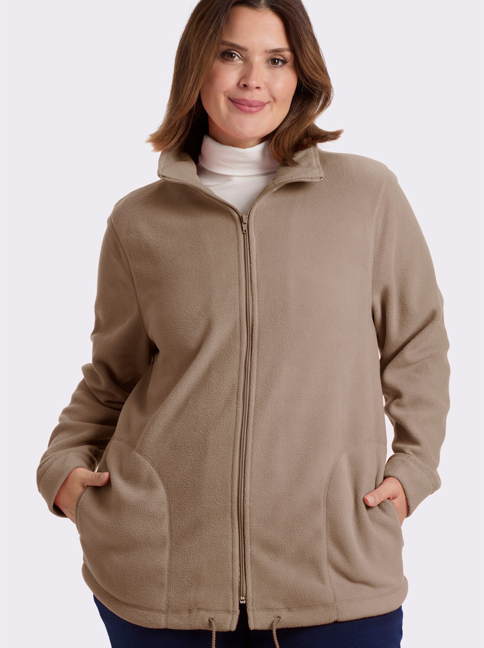 Fleecejacke Kordeldurchzug am Saum - stein