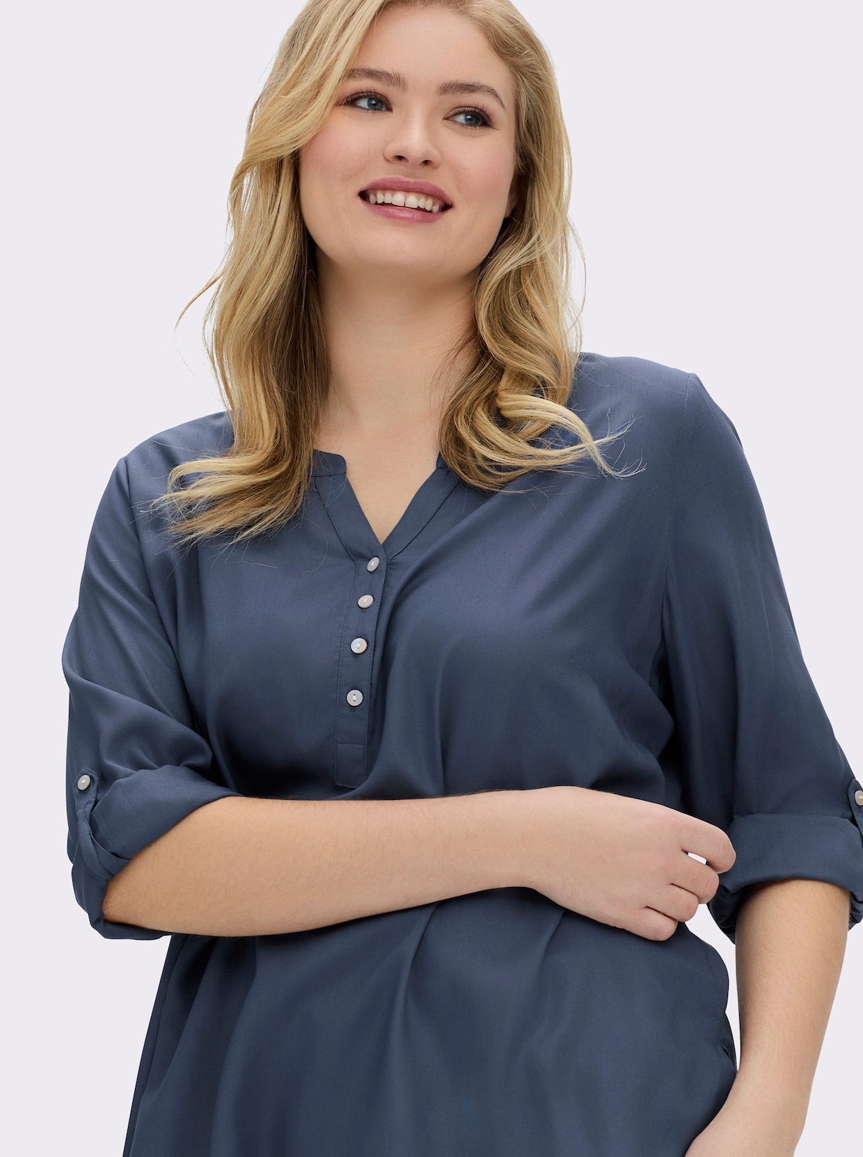 Longbluse mit abgerundetem Saum - rauchblau