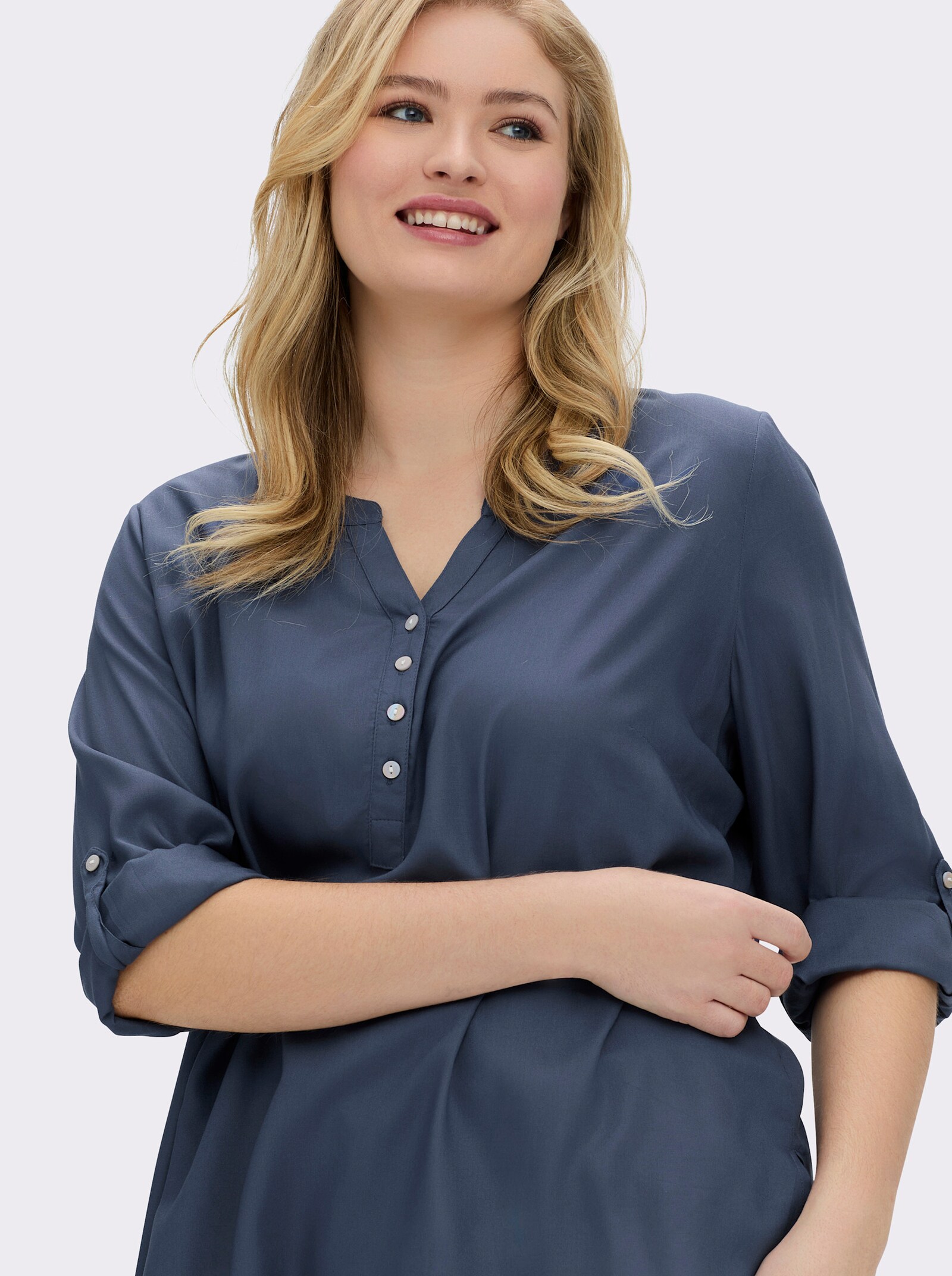 Longbluse mit abgerundetem Saum - rauchblau