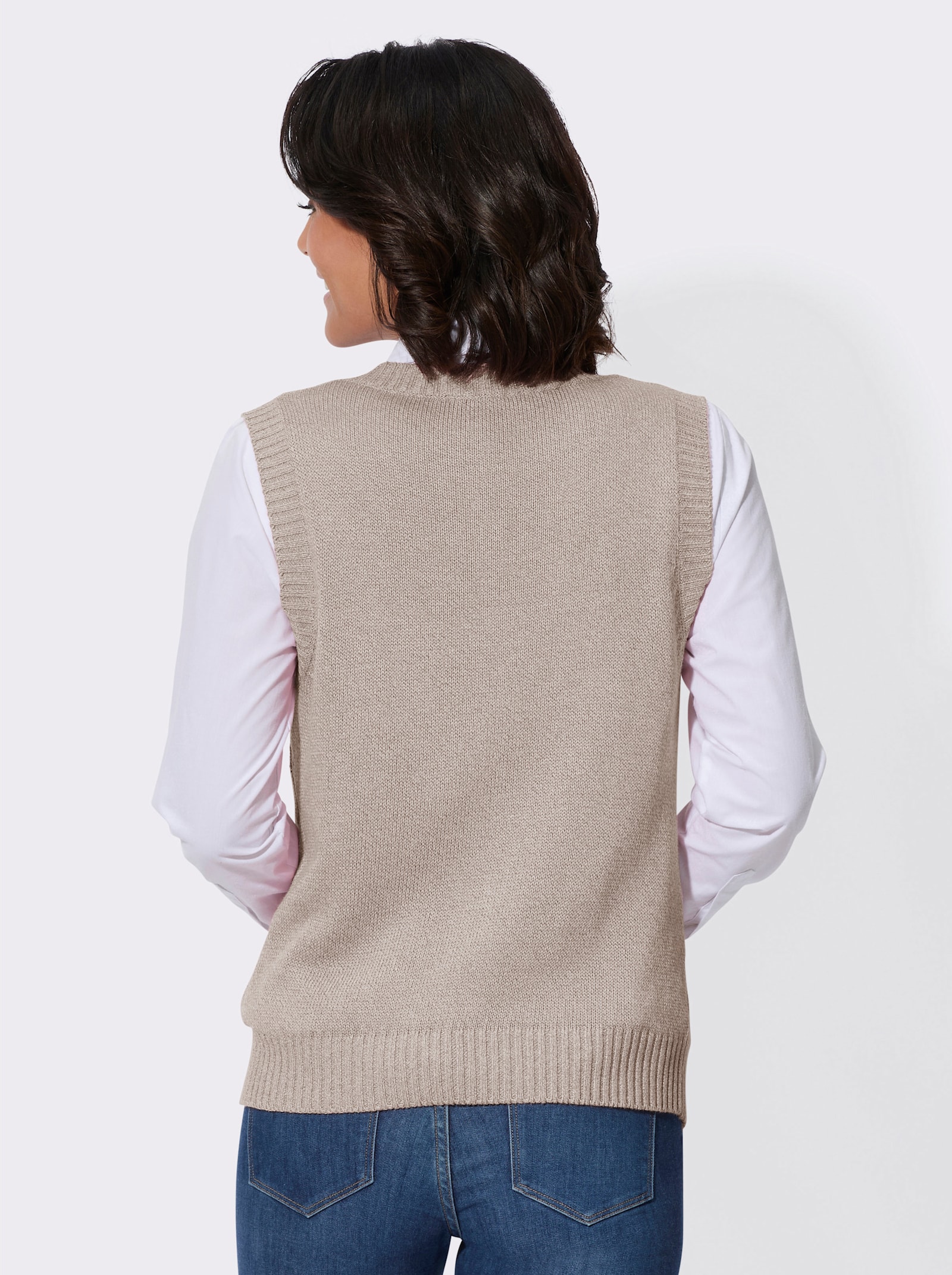 Pullunder mit V-Ausschnitt - sesam-ecru-meliert