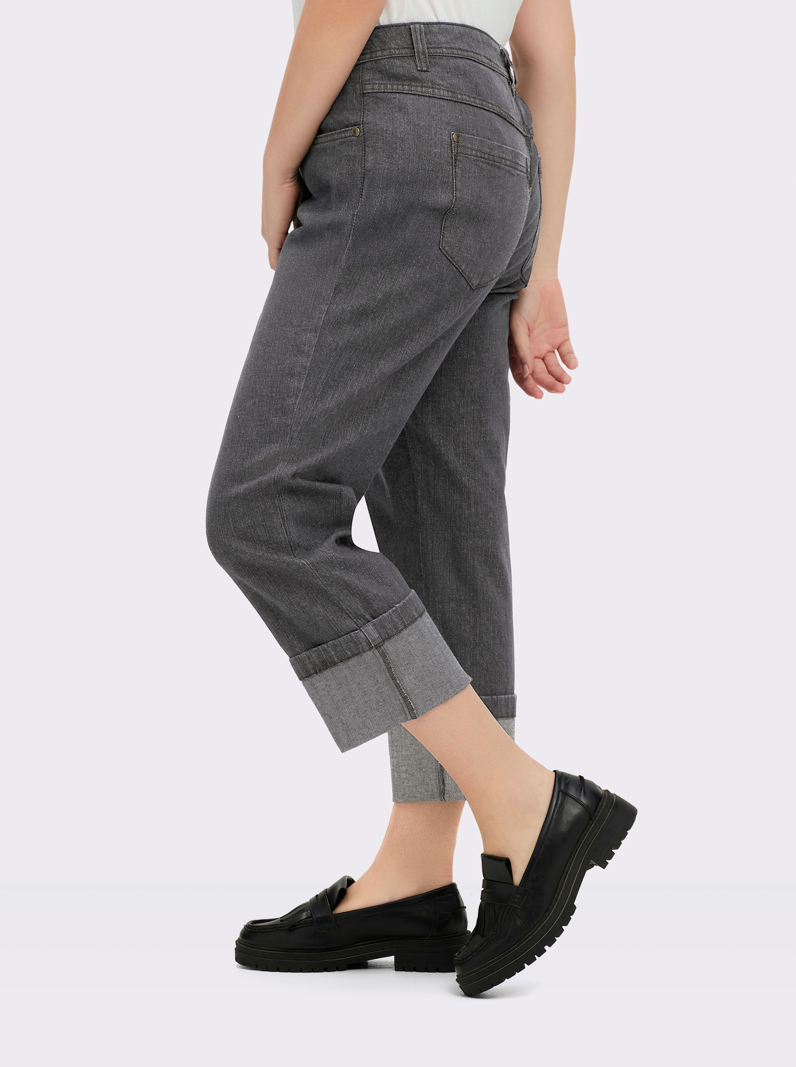 sheego 7/8-jeans met brede zoomomslag - grey-denim