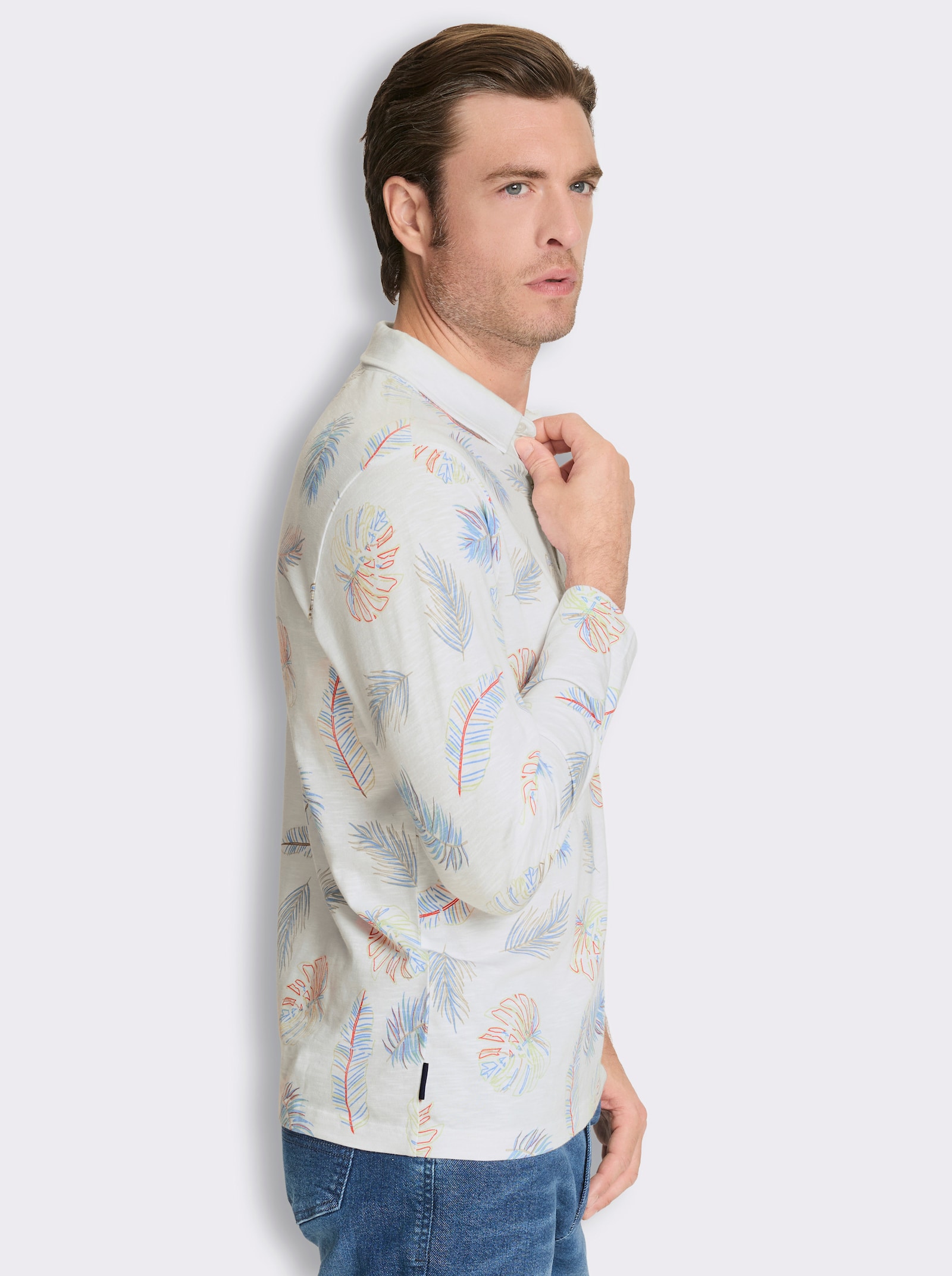 Marco Donati Langarmshirt aus Flammgarn - weiß-bedruckt