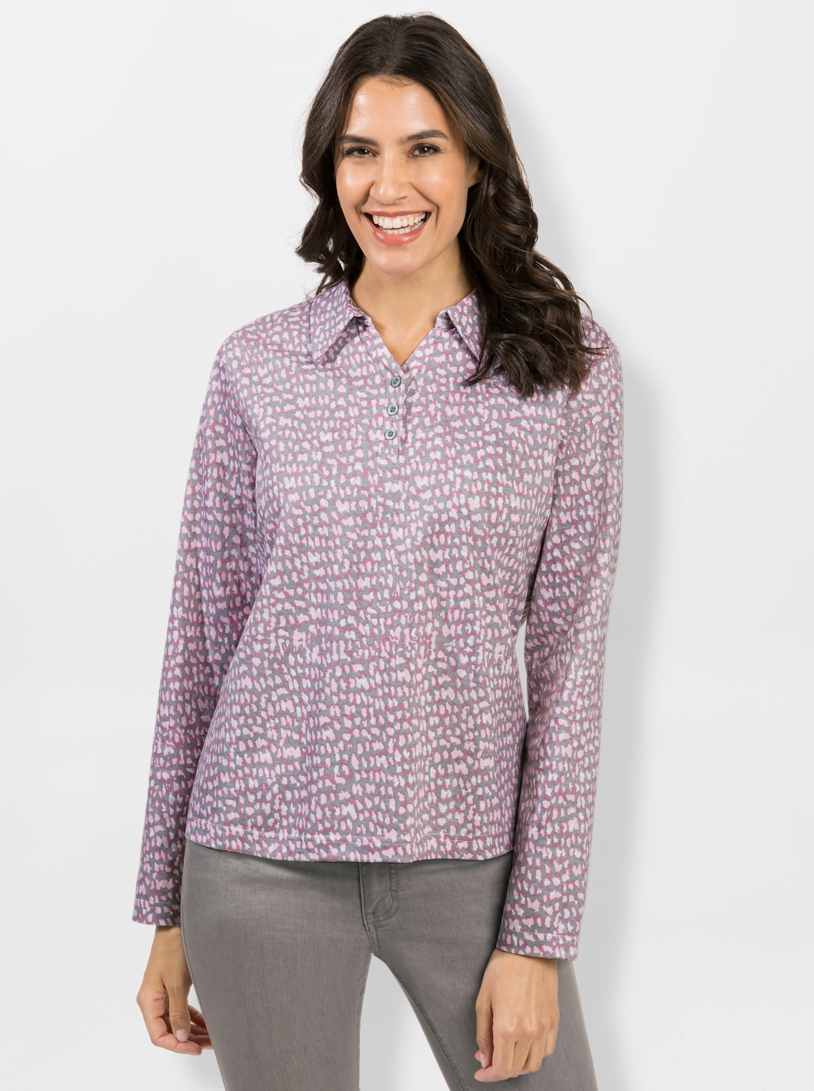 Poloshirt met knoopsluiting - hortensia/steengrijs bedrukt