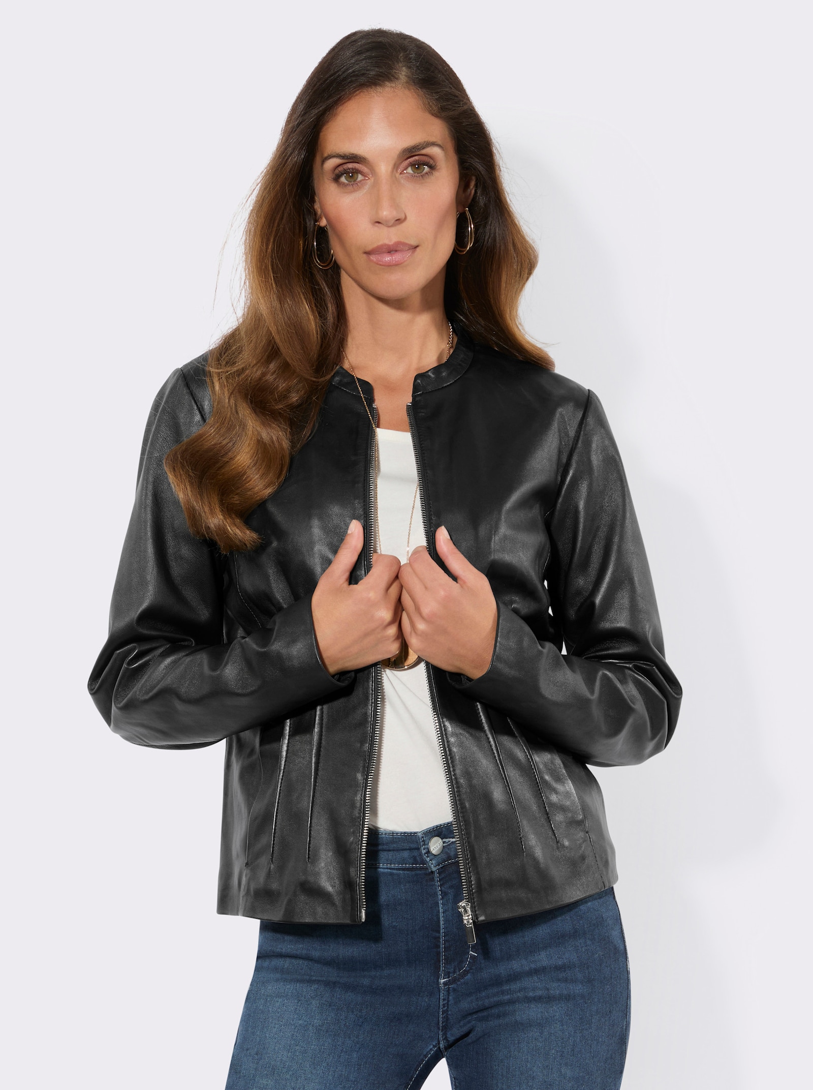 Lederblazer in modisch kurzer Form - schwarz