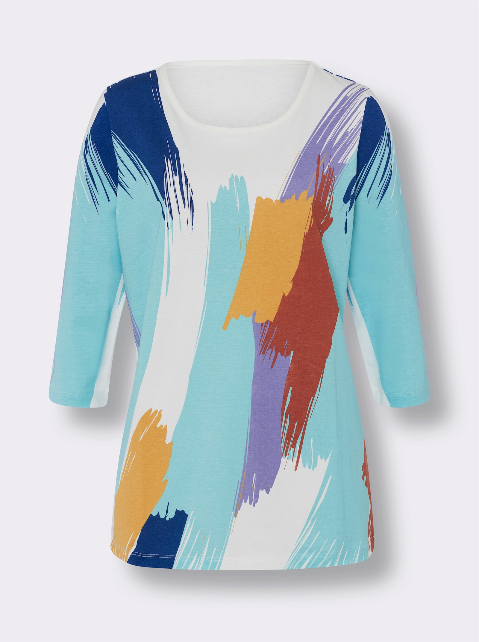 Lång topp med 3/4-ärmar, med tryck - gräddvit, tryckt