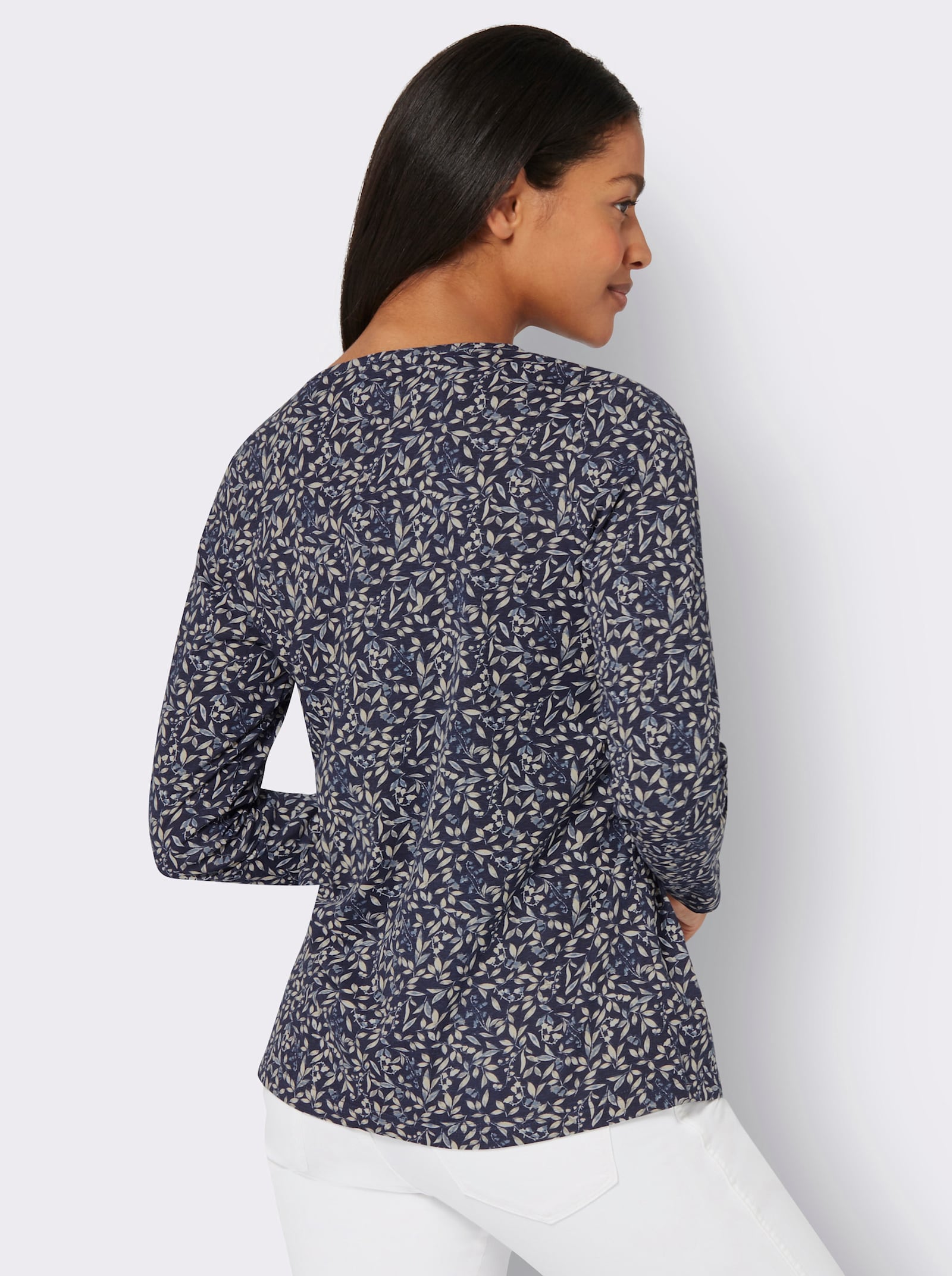 Langarmshirt mit Blüten-Dessin - marine-rauchblau-bedruckt
